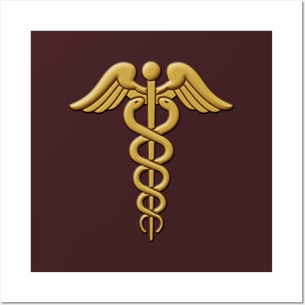 Golden Double Snake Caduceus Wall Art by sifis